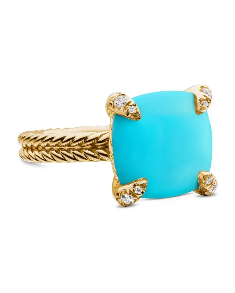 David Yurman 18kt Châtelaine Gelbgoldring mit Türkis und Diamanten (11mm Gold