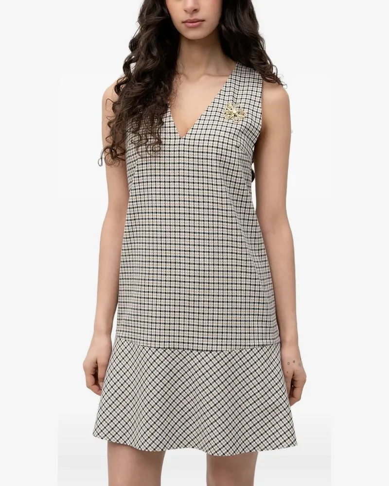HUGO BOSS mini checked V-neck dress - Nude Nude