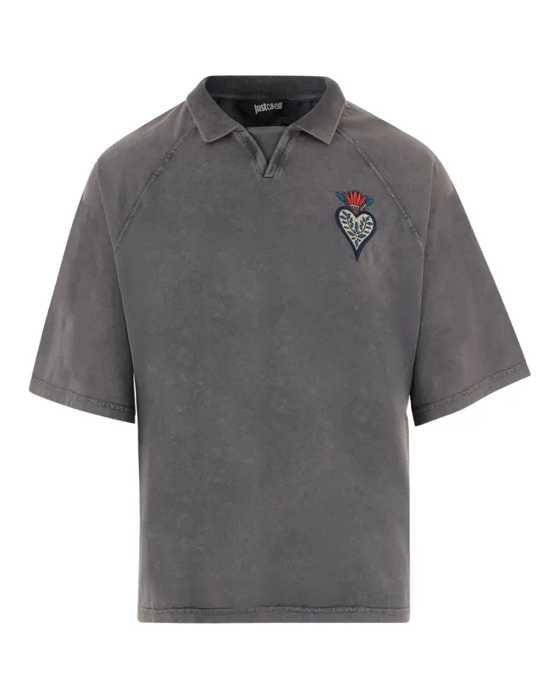 Just Cavalli flame-heart embroidered T-shirt - Grau Grau