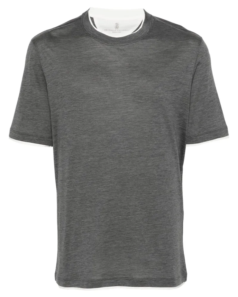 Brunello Cucinelli T-Shirt mit Kanten im Layering-Look - Grau Grau