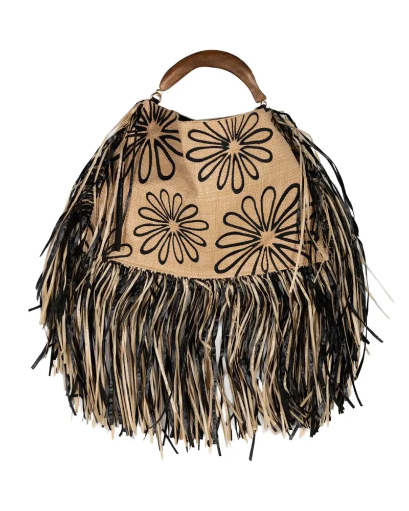 FARM Rio mini fringed floral tote bag - Nude Nude