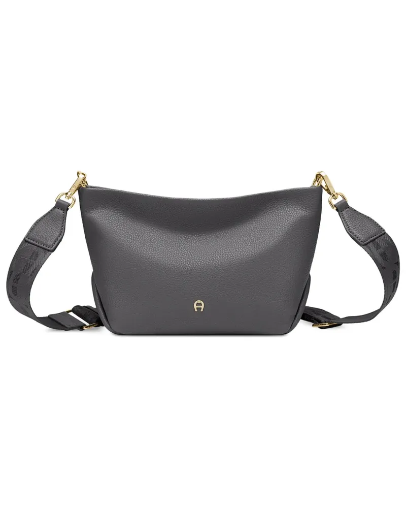 Aigner Paola Umhängetasche aus gekörntem Leder mit Logo-Schild - Grau Grau