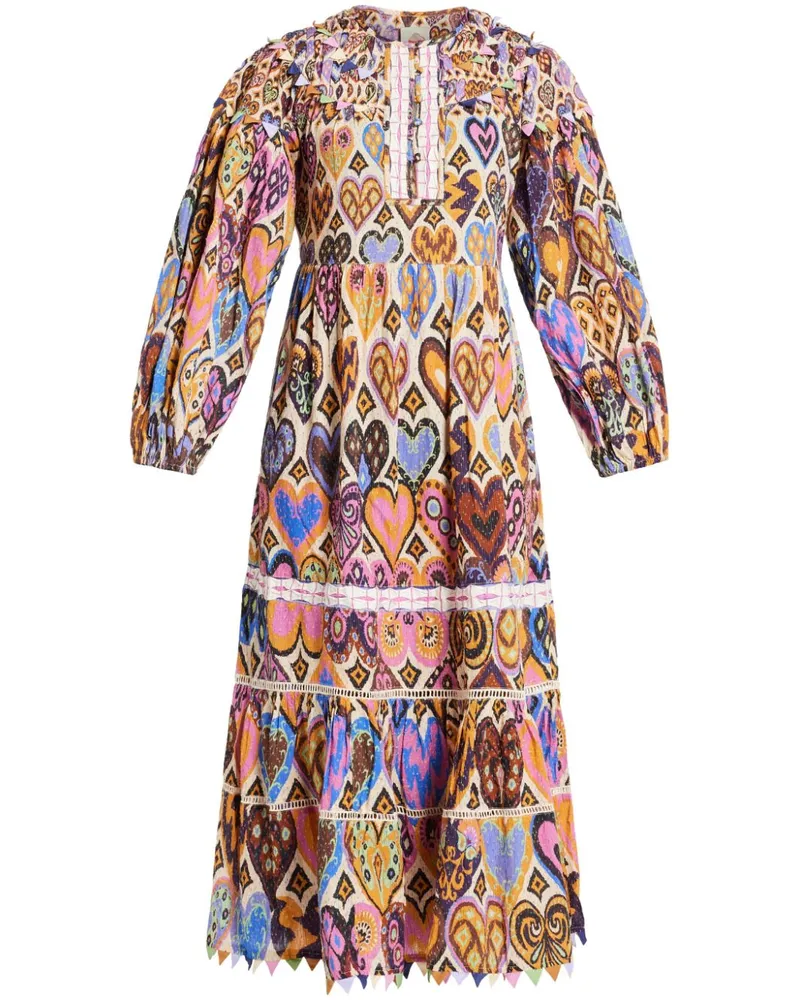 FARM Rio Midikleid mit Herz-Print - Nude Nude