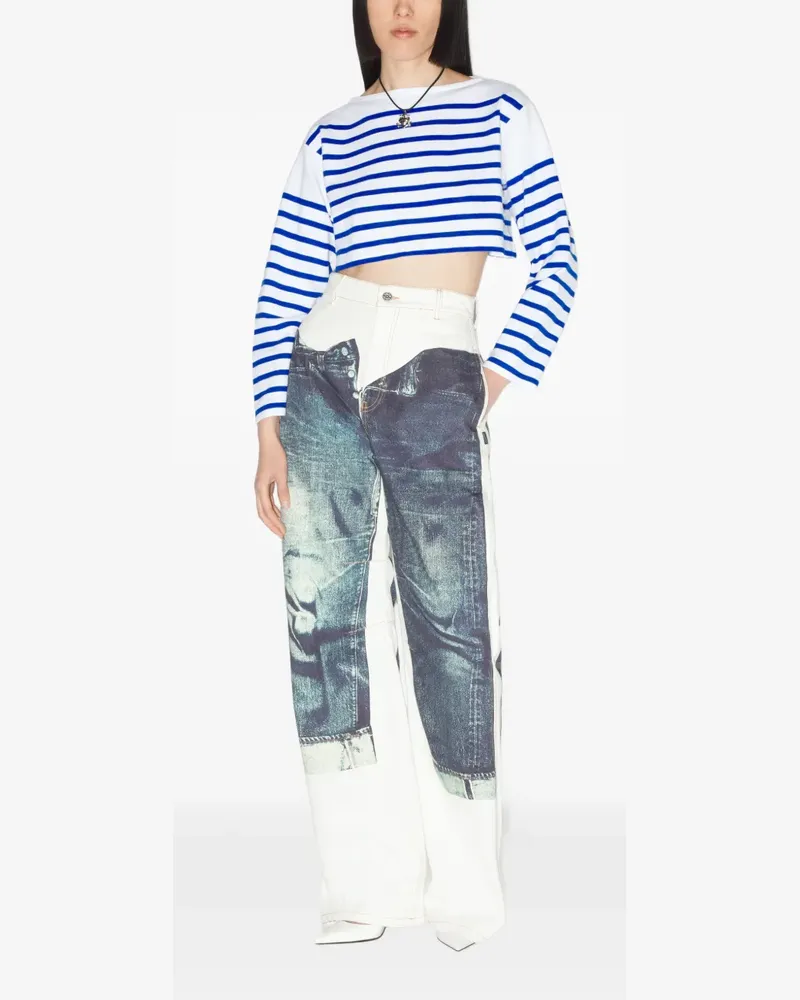 Jean Paul Gaultier Gestreiftes Cropped-Oberteil - Weiß Weiß