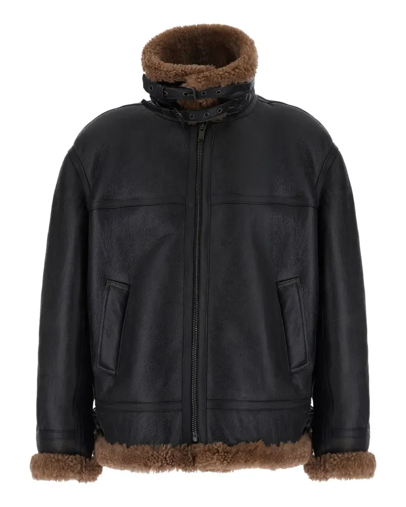 Saint Laurent Lederjacke mit Besatz aus Shearling - Schwarz Schwarz