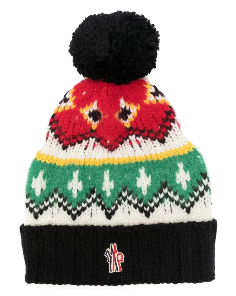 Moncler intarsia-knit pompom-detail beanie Black