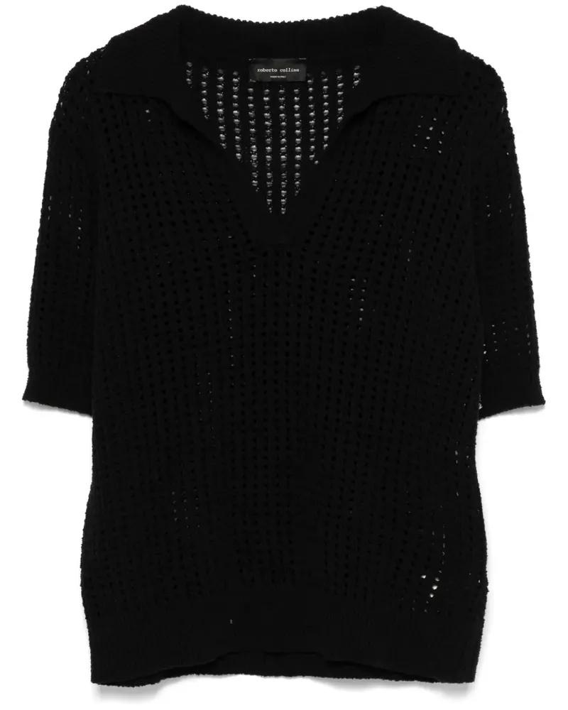 Roberto Collina Oberteil mit Lochstrickmuster - Schwarz Schwarz