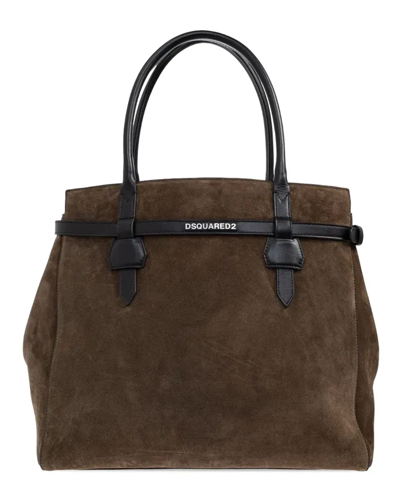 Dsquared2 Twin leather-trimmed suede shoulder bag - Braun Braun