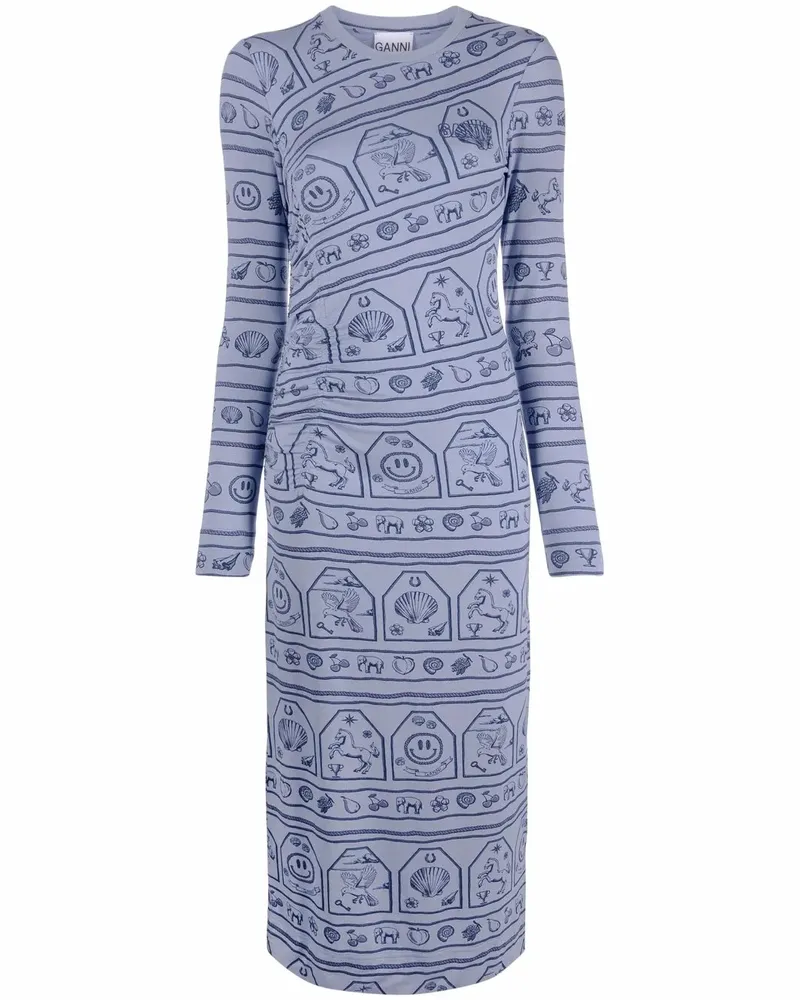 Ganni Kleid mit Logo-Print - Blau Blau