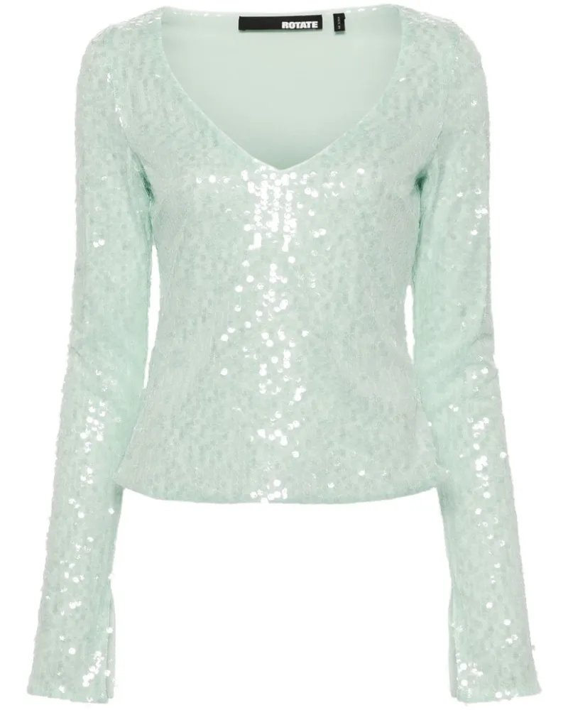 ROTATE Birger Christensen Langarmshirt mit Pailletten - Grün Grün