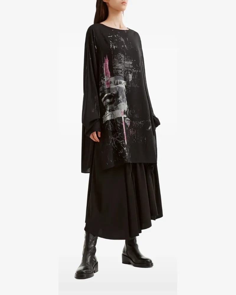 Yohji Yamamoto Langarmshirt mit grafischem Print - Schwarz Schwarz