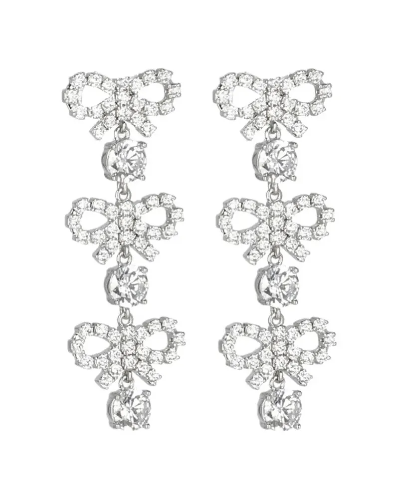 Self-Portrait crystal-embellished bow earrings - Silber Silber