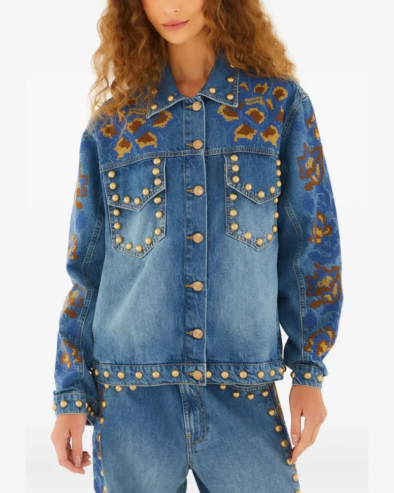 FARM Rio Nietenjacke mit Blumendetail - Blau Blau