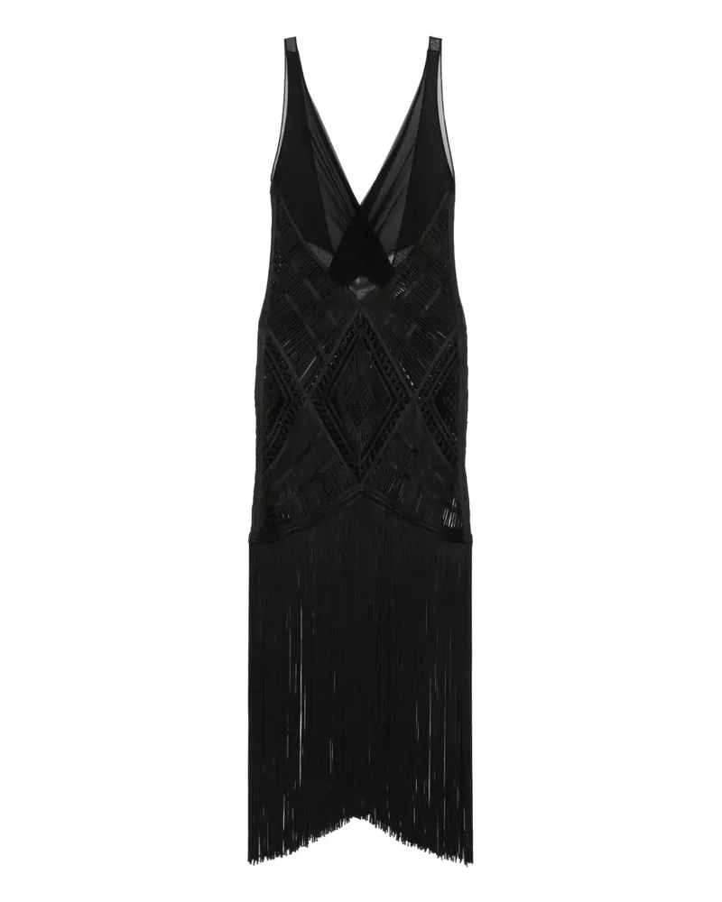 ATTICO Midikleid mit Fransen - Schwarz Schwarz