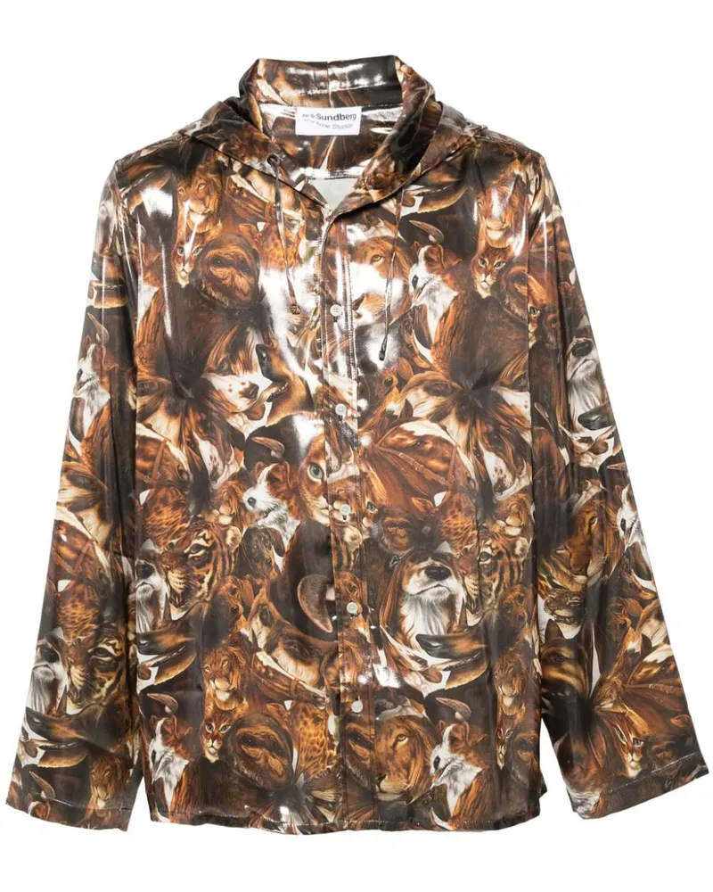 Acne Studios Leichte Kapuzenjacke mit Print - Braun Braun