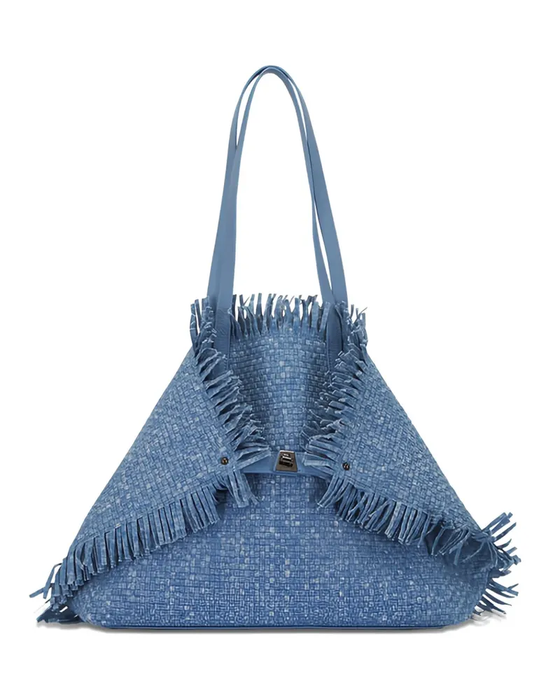 Akris medium fringed-edges woven tote bag - Blau Blau