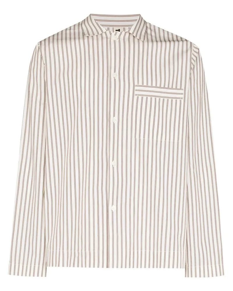 TEKLA Gestreiftes Pyjamaoberteil - Weiß Weiß