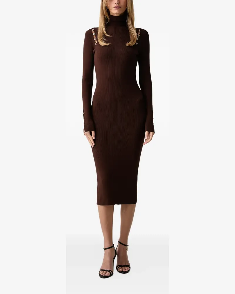 Fracomina Midikleid mit Cut-Out und Zierknöpfen - Braun Braun