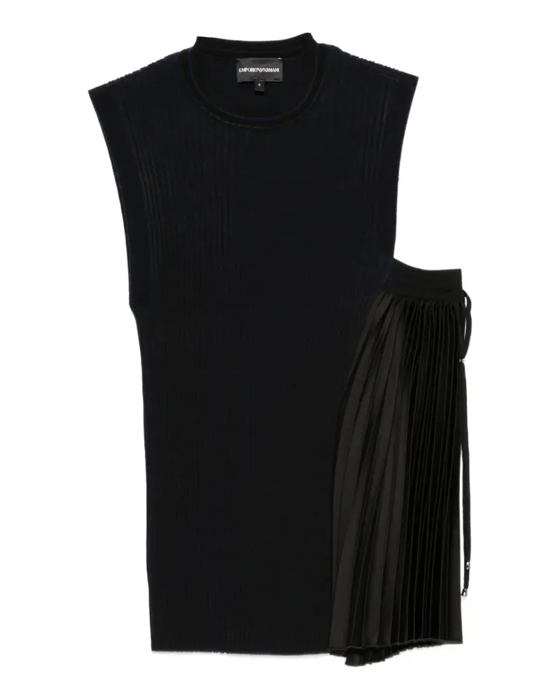 Emporio Armani ribbed-knit pleated-panel top - Schwarz Schwarz