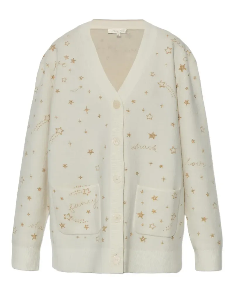 LoveShackFancy star-embellished patch-pocket cardigan - Nude Nude