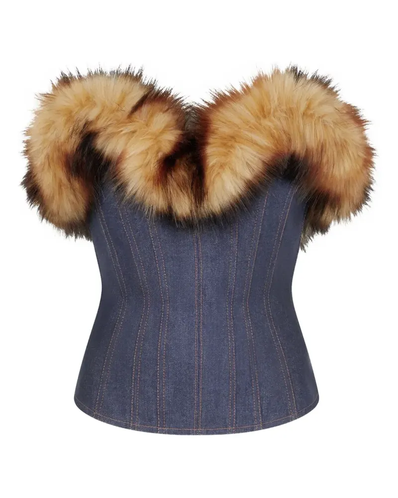 David Koma Corsage mit abnehmbarem Faux-Fur-Besatz - Blau Blau