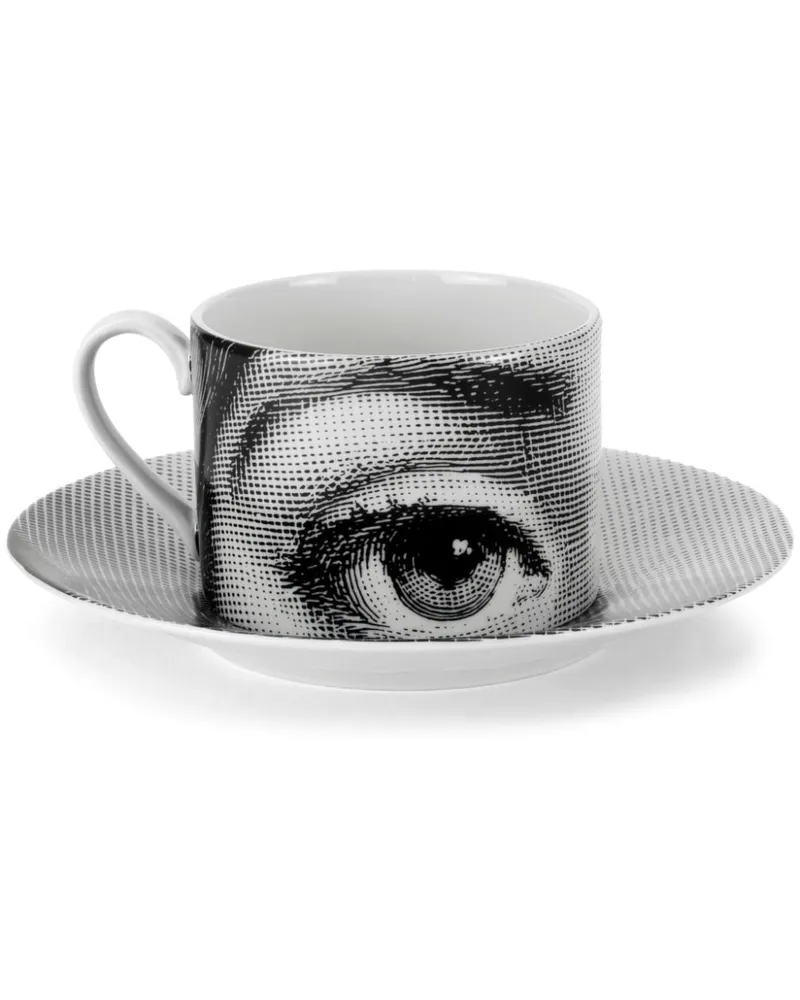 Fornasetti Tema E Variazioni N1 Teetasse und Untertasse Schwarz