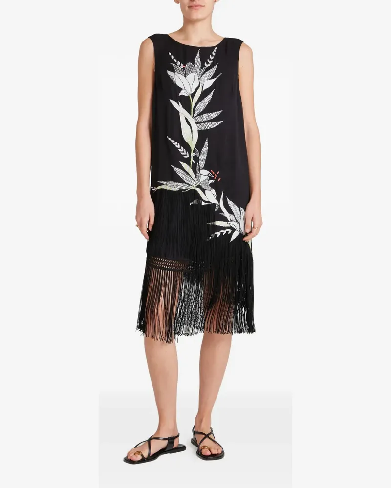 Temperley London Madeline floral-embroidered fringed mini dress - Schwarz Schwarz