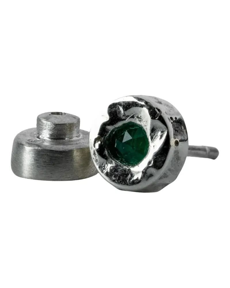 Parts Of Four 10kt Tiny Weißgoldohrstecker mit Smaragd - Silber Silber