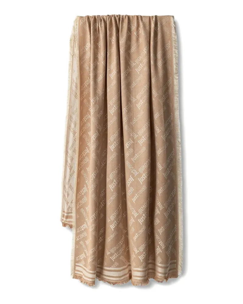 Just Cavalli logo-jacquard frayed scarf - Nude Nude
