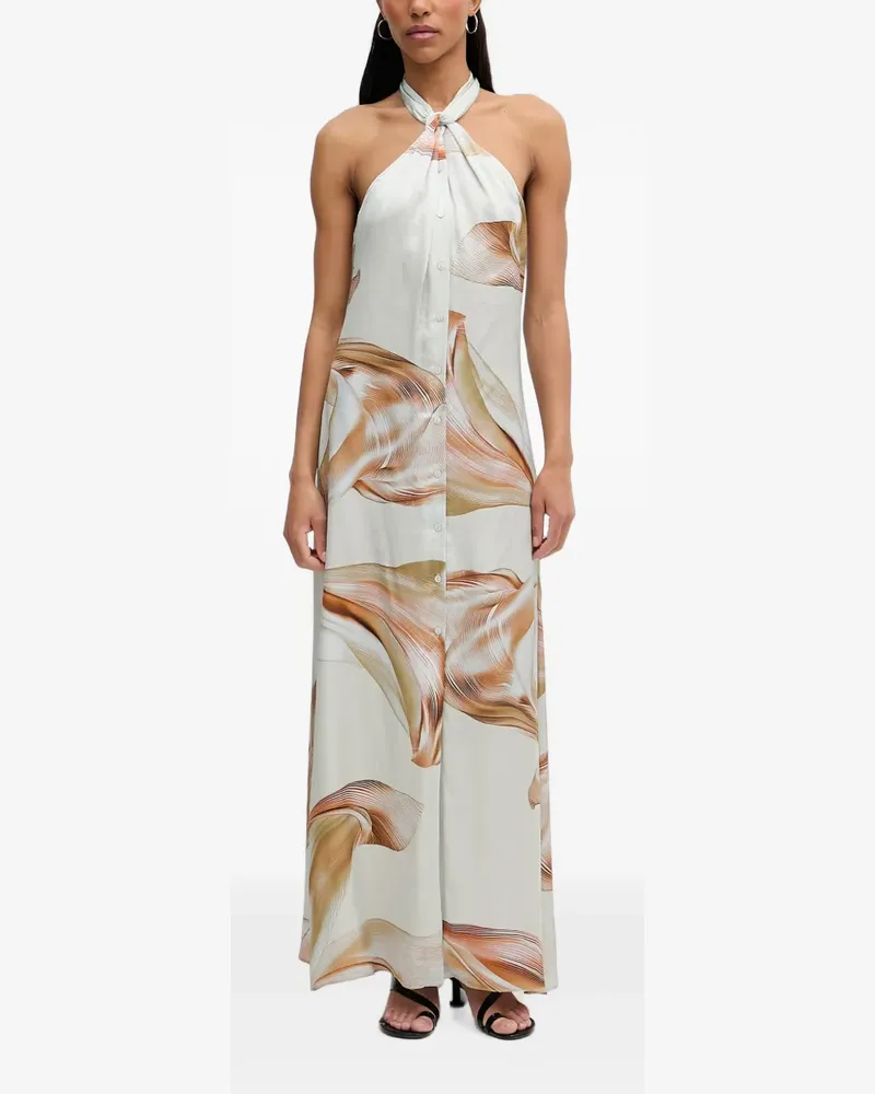 Isabelle Blanche twisted halterneck abstract-print maxi dress - Nude Nude