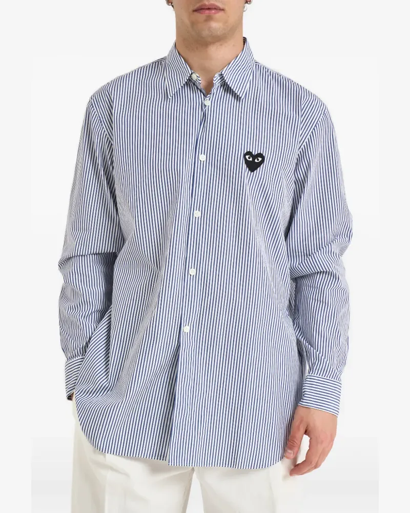 Comme des Garçons Gestreiftes T-Shirt mit Herz-Patch - Blau Blau