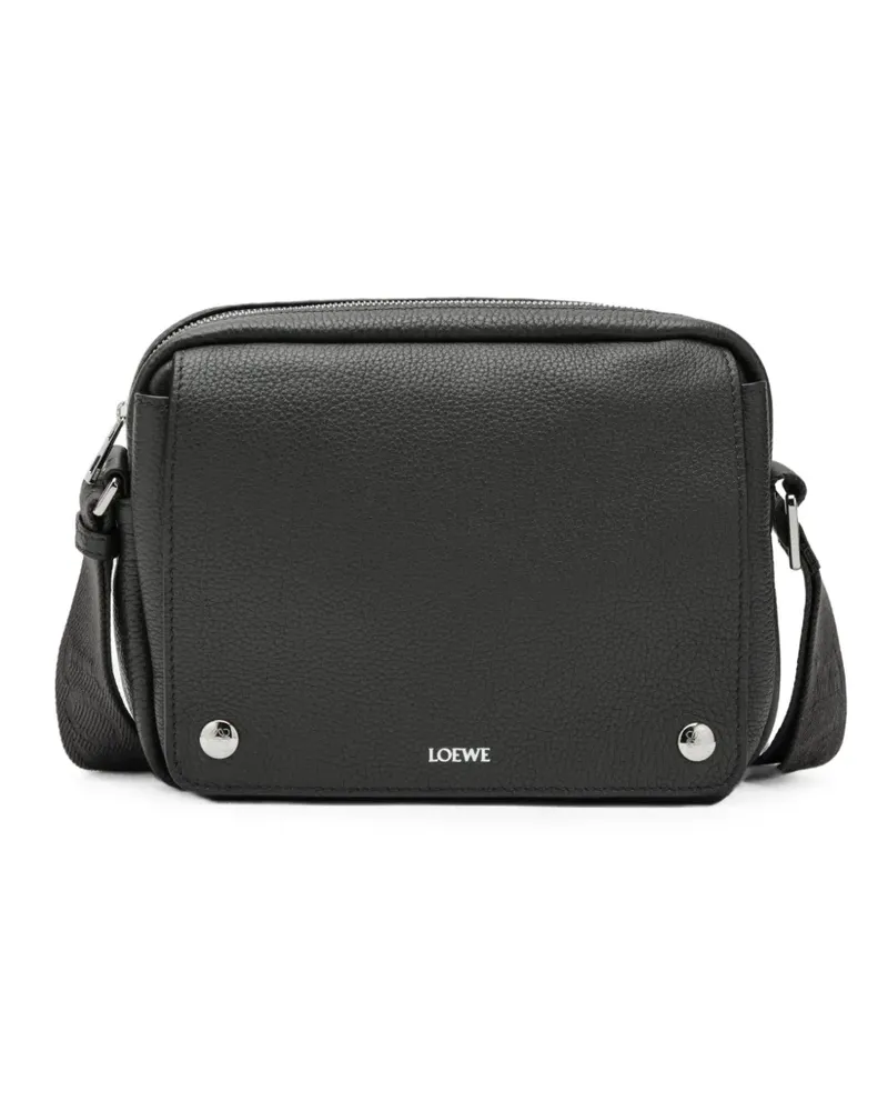 Loewe Mittelgroße Pebble Kuriertasche aus geschmeidigem, gekörntem Kalbsleder - Schwarz Schwarz