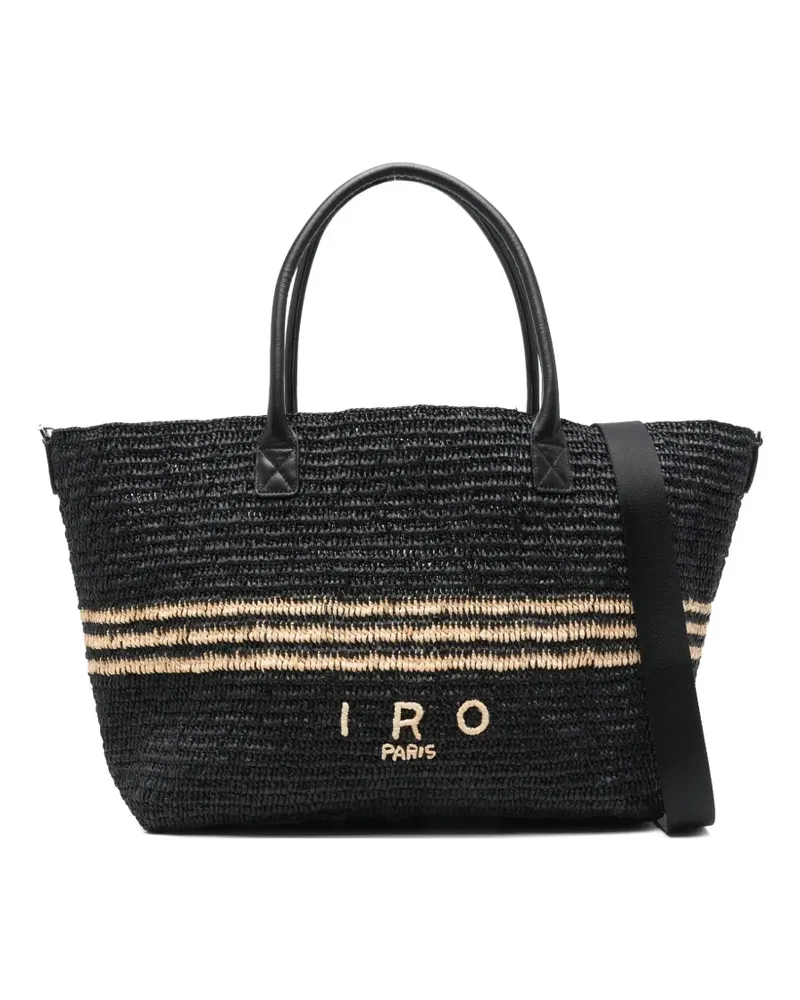 IRO Gestreifte Schultertasche aus Raffiabast - Schwarz Schwarz