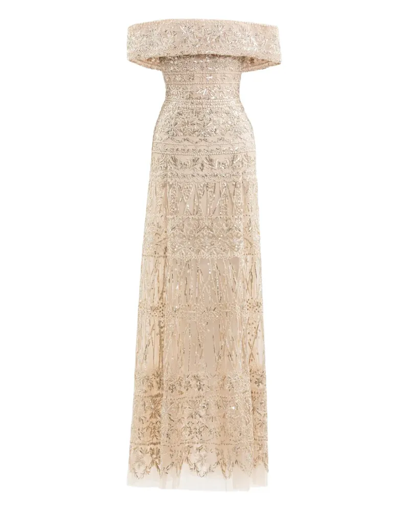 Saiid Kobeisy Maxikleid mit Perlen - Gold Gold