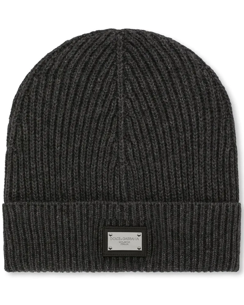 Dolce & Gabbana Beanie mit Logo-Schild - Grau Grau