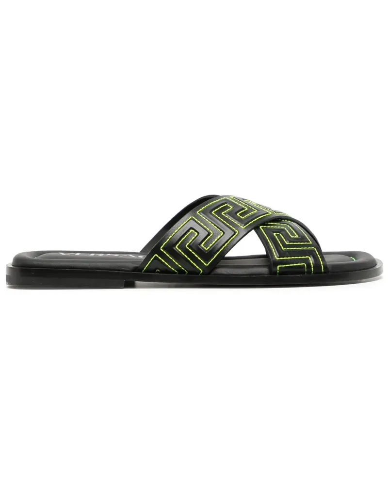 Versace Pantoletten mit Greca-Muster - Schwarz Schwarz
