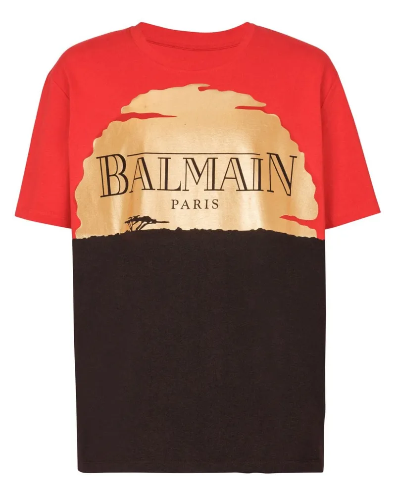 Balmain x Disney T-Shirt mit Sonnenuntergangs-Print - Rot Rot