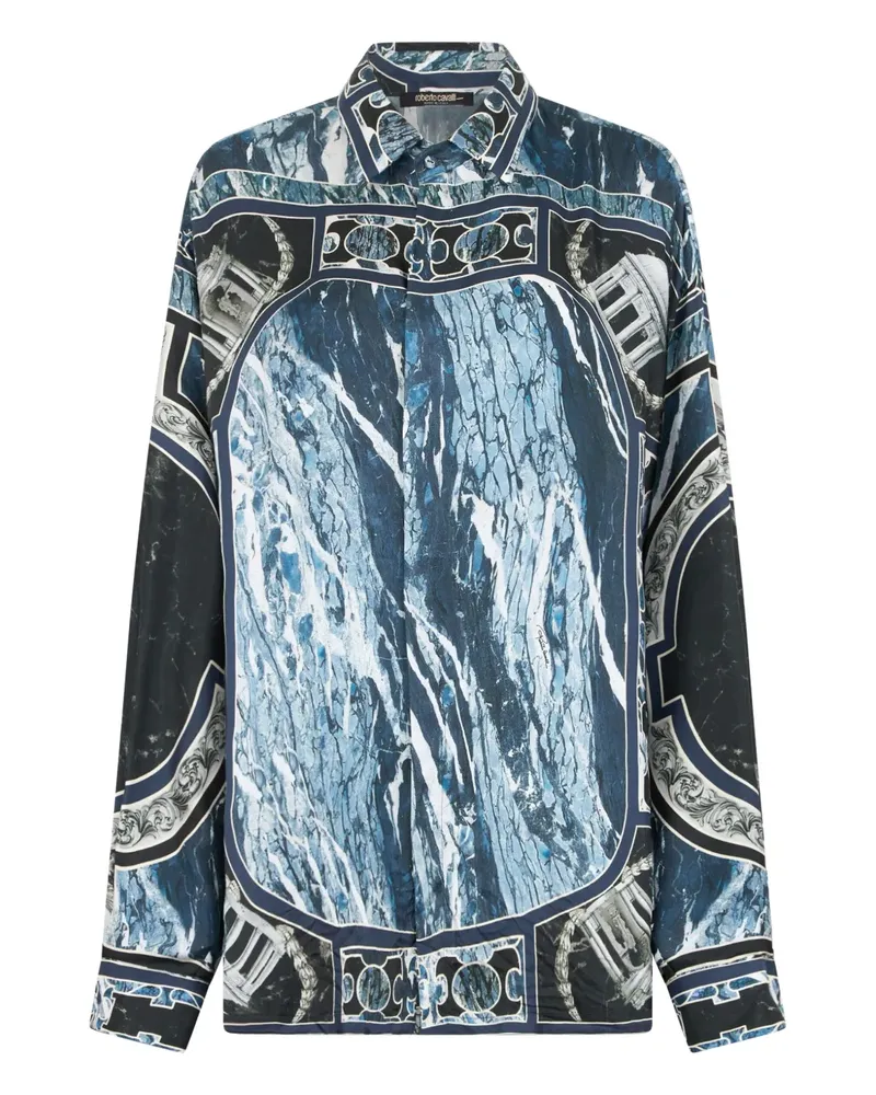Roberto Cavalli Hemd mit Marmor-Print - Blau Blau