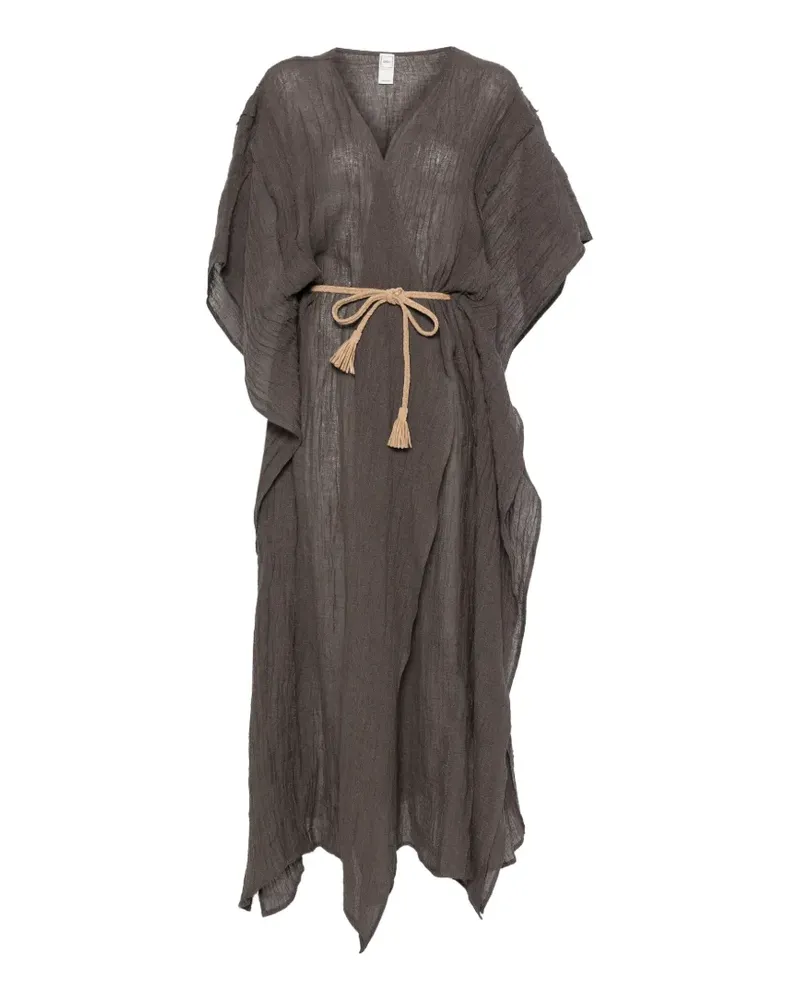 120% Lino belted kaftan maxi dress - Grau Grau
