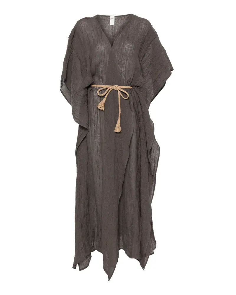120% Lino belted kaftan maxi dress - Grau Grau