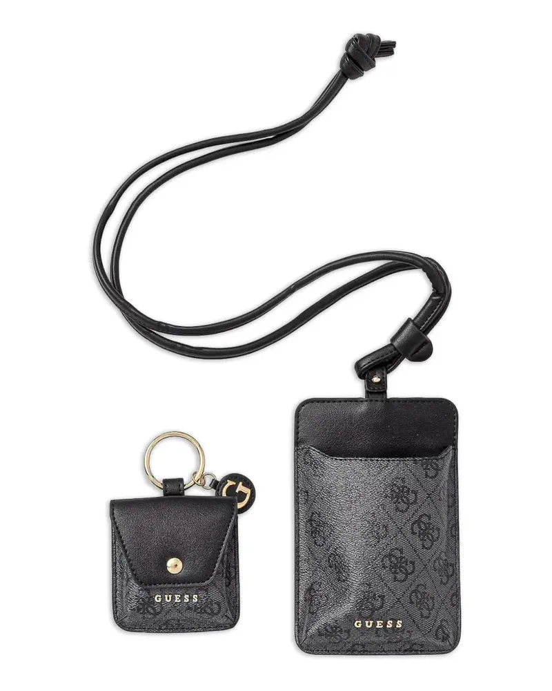 Guess monogram-print lanyard phone case - Schwarz Schwarz
