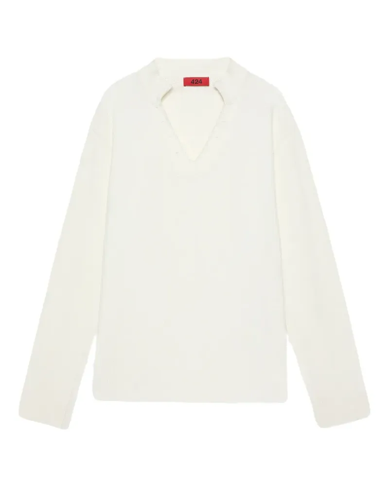 FourTwoFour on Fairfax Langärmeliger "White" Thermo-Pullover - Weiß Weiß