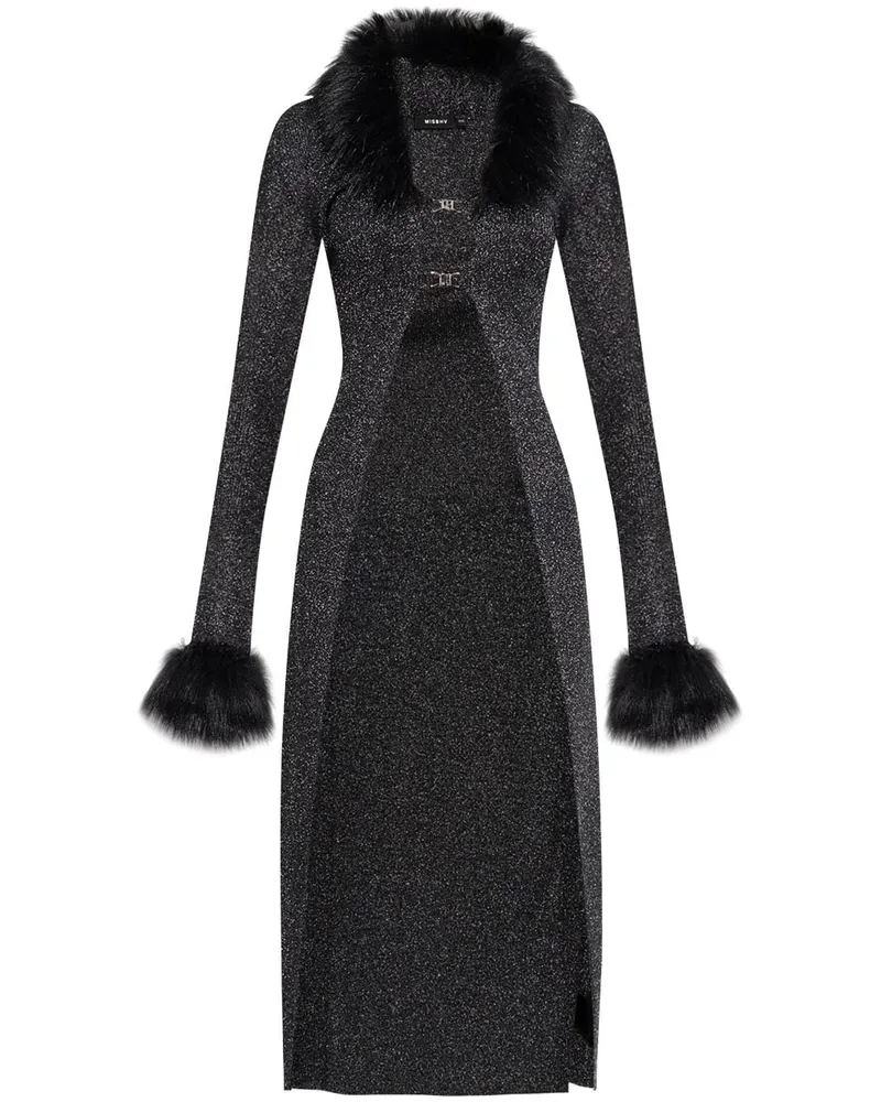 MISBHV Maxi-Cardigan mit Faux Fur-Borte - Grau Grau