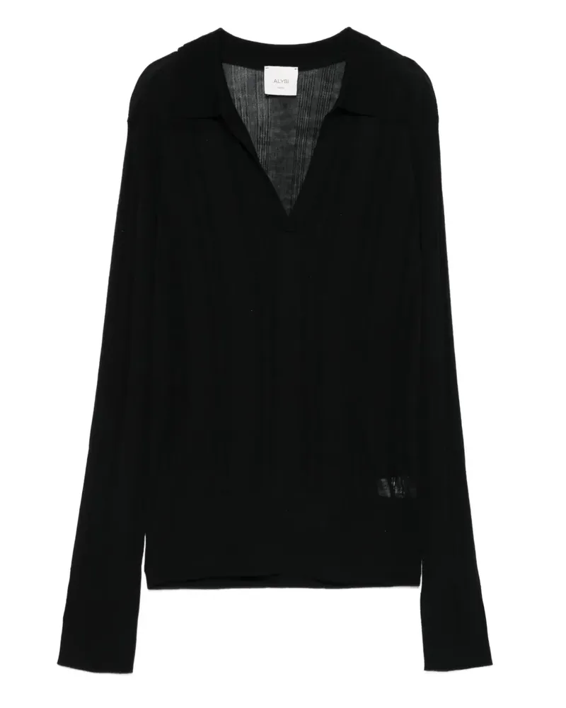 ALYSI Gerippter Pullover mit V-Ausschnitt - Schwarz Schwarz