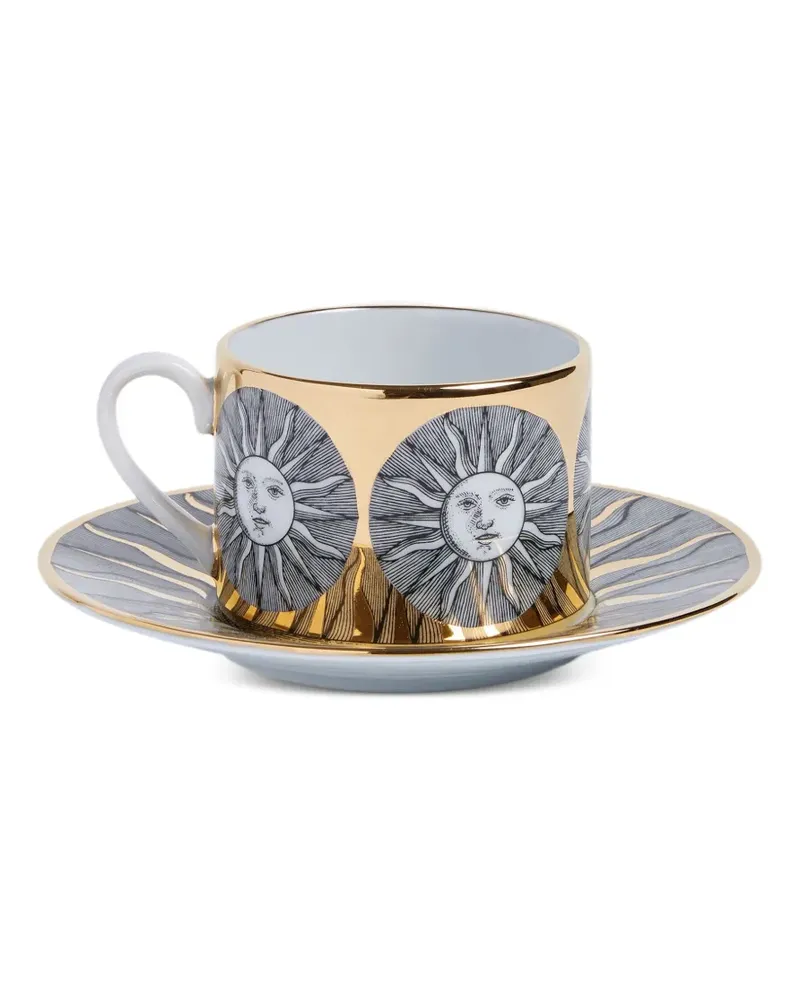 Fornasetti Tasse und Untersetzer mit Sonnen-Print - Grau Grau
