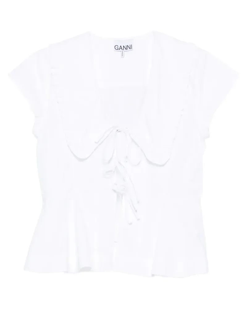 Ganni Bluse mit Rüschenkragen - Weiß Weiß
