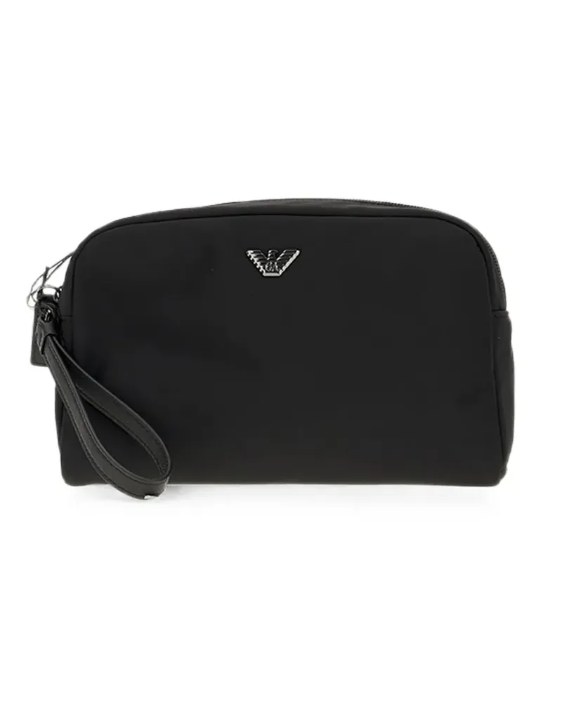 Emporio Armani logo-plaque wristlet clutch bag - Schwarz Schwarz