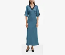 Puffärmel-Kleid mit Spitzenbesatz - Blau