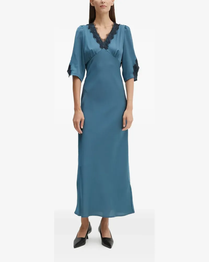 BRUUNS BAZAAR Puffärmel-Kleid mit Spitzenbesatz - Blau Blau