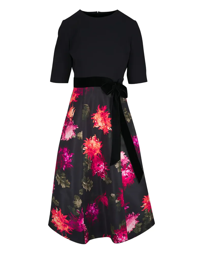 Carolina Herrera New York Schleifenverziertes Kleid mit Chrysanthemen-Print - Schwarz Schwarz